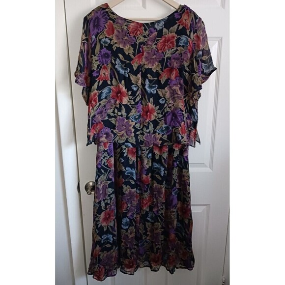 Coldwater Creek Floral Maxi Long Dress Sleeveless Chiffon Lined Black Purple 24 - Picture 2 of 3